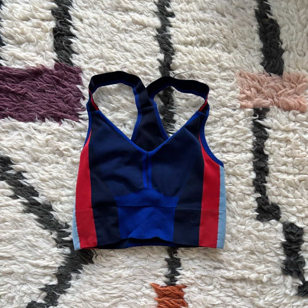 Navy red light blue workout crop tank